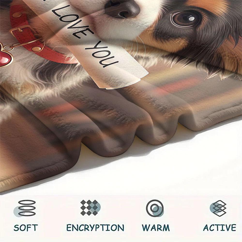 1Pc Iloveyoudog Print Flannel Blanket, High Quality Comfortable for All Seasons, Home Decor, Warmth and Comfort, Perfect for Christmas Gifts