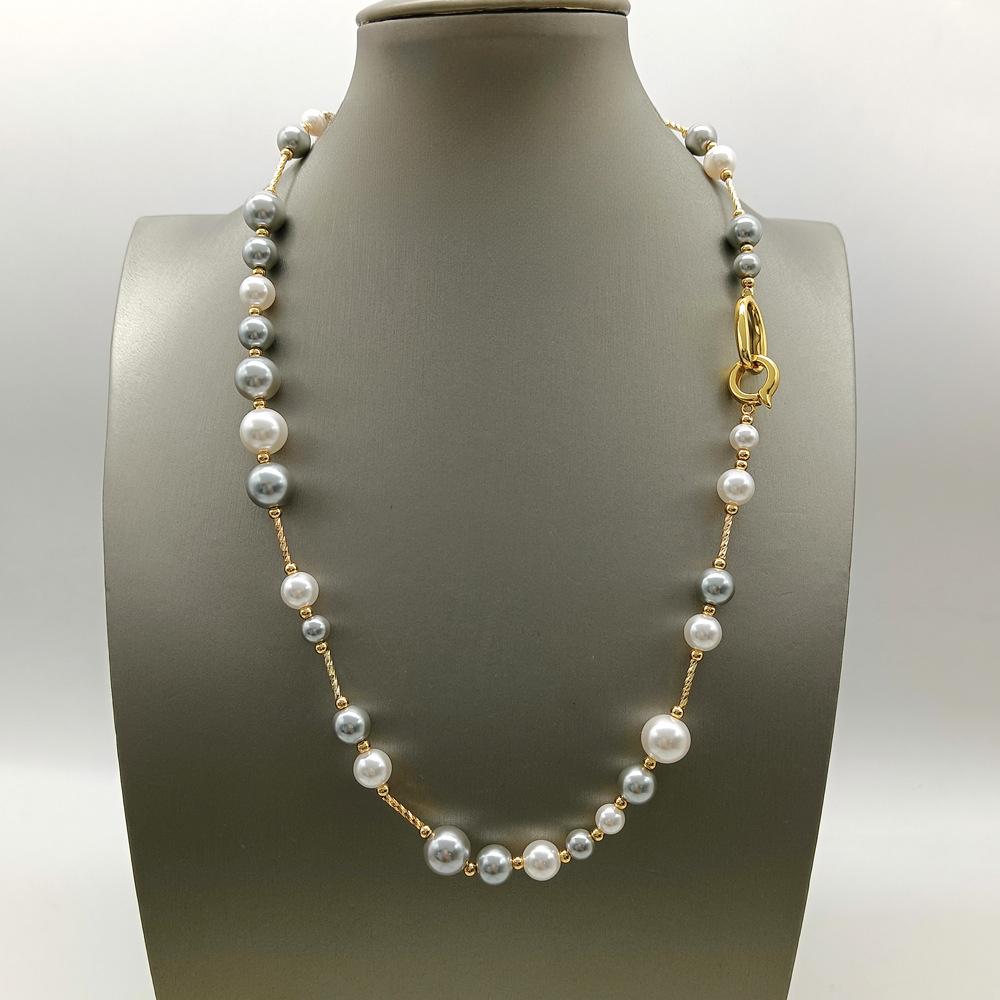 

Разноцветное круглое ожерелье с имитацией жемчуга семьи Ши, ниша, легкая роскошная жемчужная цепочка-свитер, многофункциональная цепочка на ключице