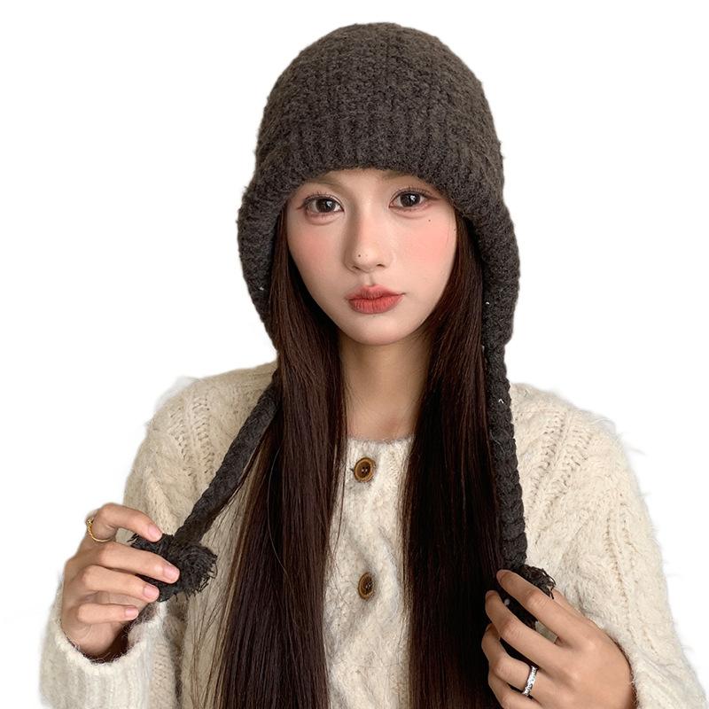 Korean Style Large Head Circumference Woolen Hat for Women Autumn and Winter Fashion Versatile Knitted Hat Warm Ear Protection Balaclava