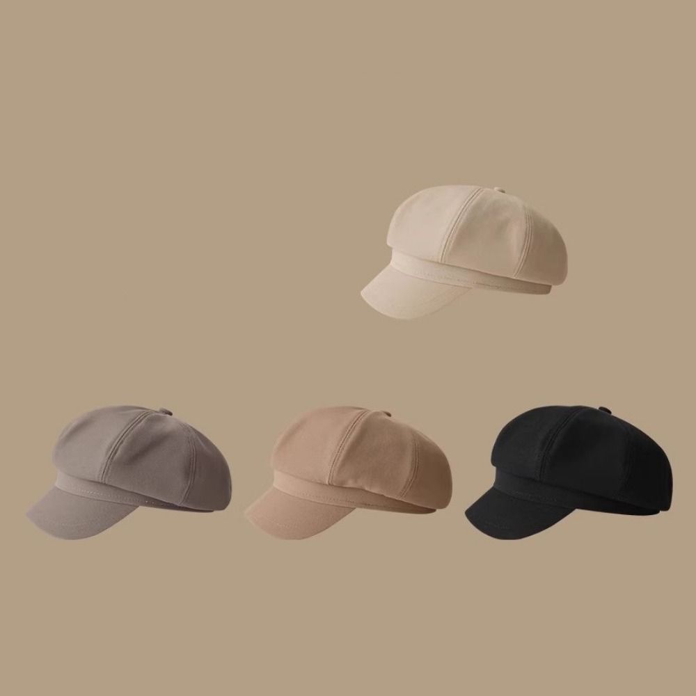 Solid Color Vintage Newsboy Cap Duck Tongue Painter Cap Casual Retro Berets Hat  Female
