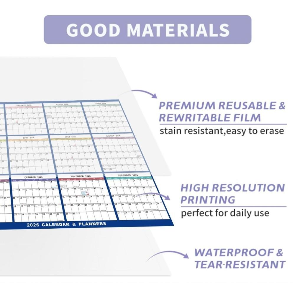 Kalendarz Ścienny Dwustronny Wielokrotnego Użytku Wiszący z Naklejkami Pisaki Zmazywalny Kalendarz 35x23 Cal Roczny Planer Roczny Do Użytku Biurowego