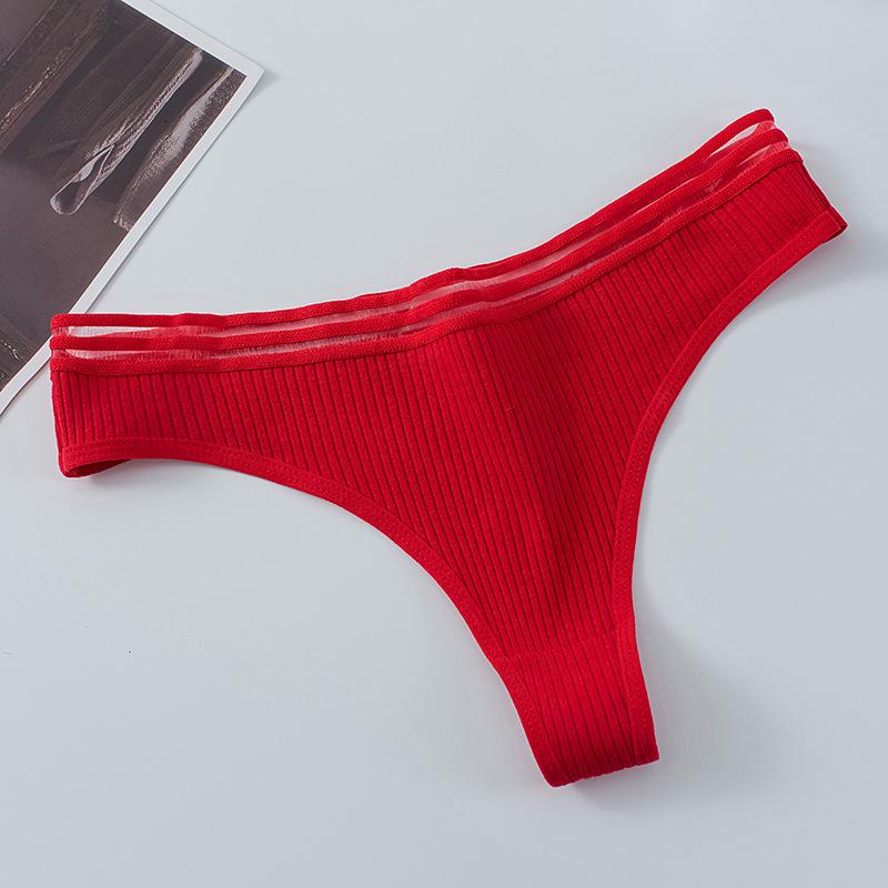 Grenzüberschreitender Damen-Rippstrick-Mesh-Tanga - Sexy, atmungsaktive, tief sitzende Slips mit Zwickel aus reiner Baumwolle