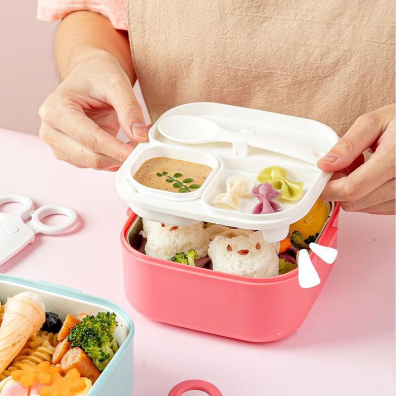 Cute Cartoon Lunch Box Children Stainless Steel Bento Box with Tableware Kids Portable Food Storage Container for Picnic School