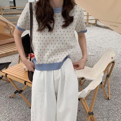 Summer Ice Silk Knitwear Pullover Knitted Short Sleeve Slim Fit Versatile Loose Casual Crop Top