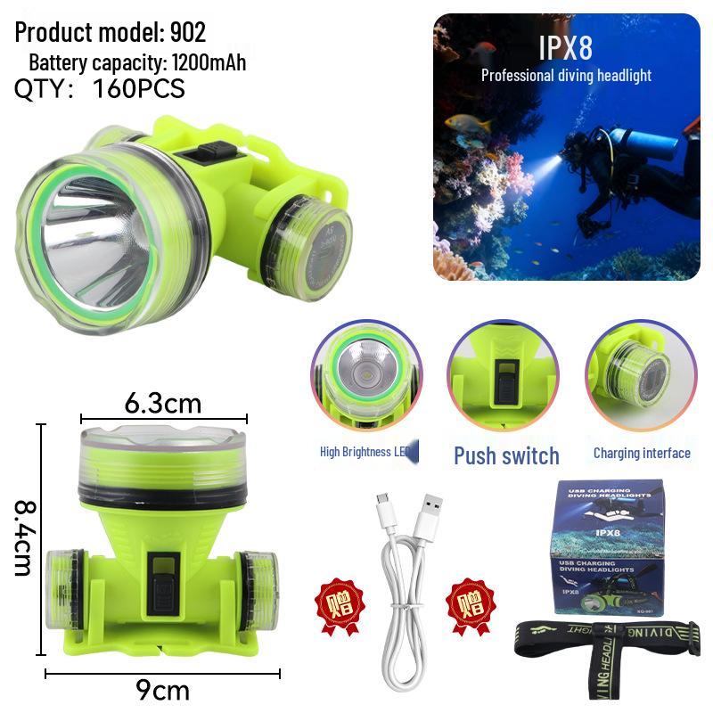 Ultra-Bright LED Waterproof Diving Headlamp – High-Power Outdoor Underwater Flashlight