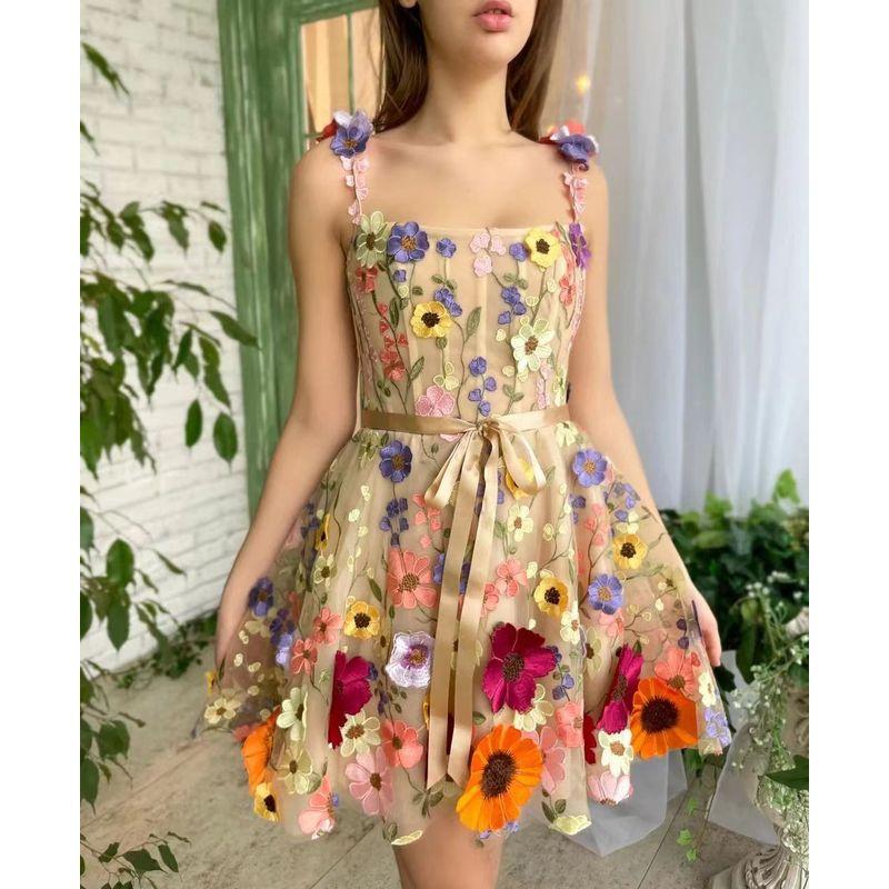 

Hip Wrapped Sexy Dress New European and American Women clothes Three-Dimensional Flower Embroidery Sheath Sexy dresses for women Flower color XL