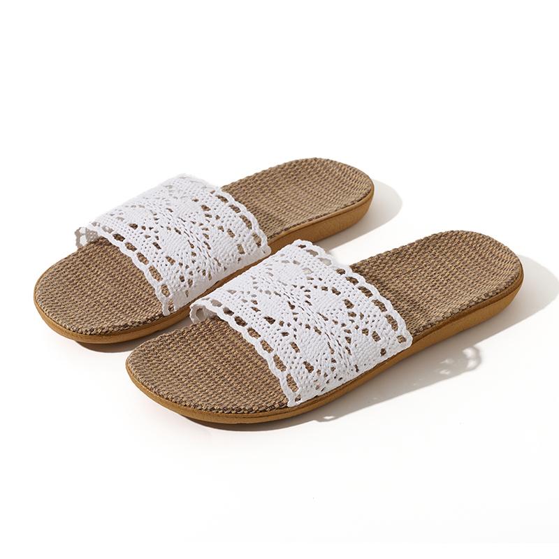 Eleganti pantofole da donna in lino con rifiniture in pizzo, scarpe estive perfette per le signore