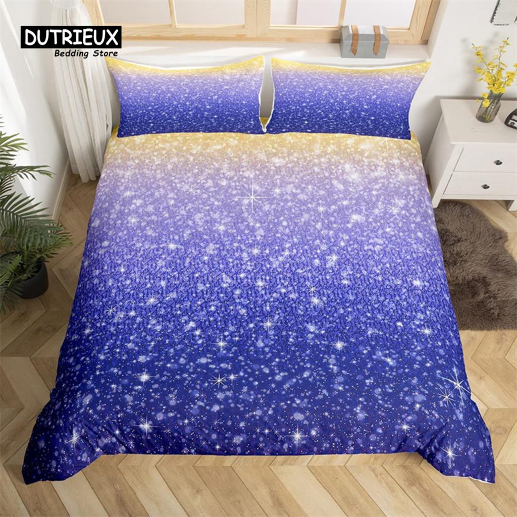 Colorful Glitter Duvet Cover Magical Fantasy Bedding Set Microfiber Fairy Dreamy Gradient Comforter Cover King For Boys Girls