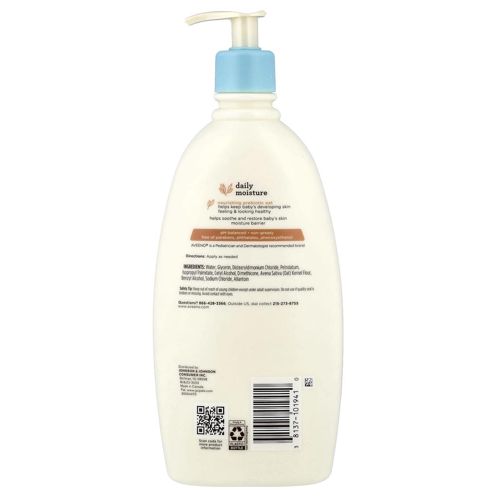Aveeno Baby, Daily Moisture Lotion, with Prebiotic Oats, Fragrance-Free, 532 Ml (18 Fl Oz)