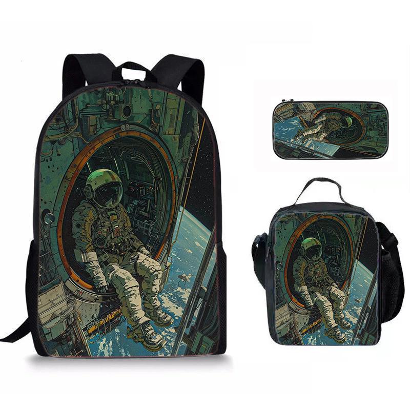 Classic Popular space astronaut 3D Print 3pcs/Set pupil School Bags Laptop Daypack Backpack Crossbody Lunch bag Pencil Case