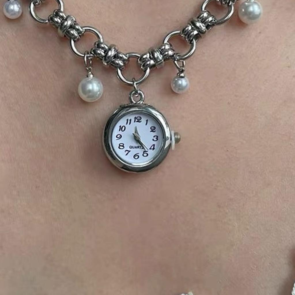 Elegant Imitation Pearls Tassels Watch Pendant Necklace With Alloy Chain For Women Wedding Party Daily Jewelry Gift