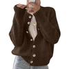 Womens Knit Cardigan Sweater Short Loose Fit Round Neck Single Button Front Fall Winter Casual Wear