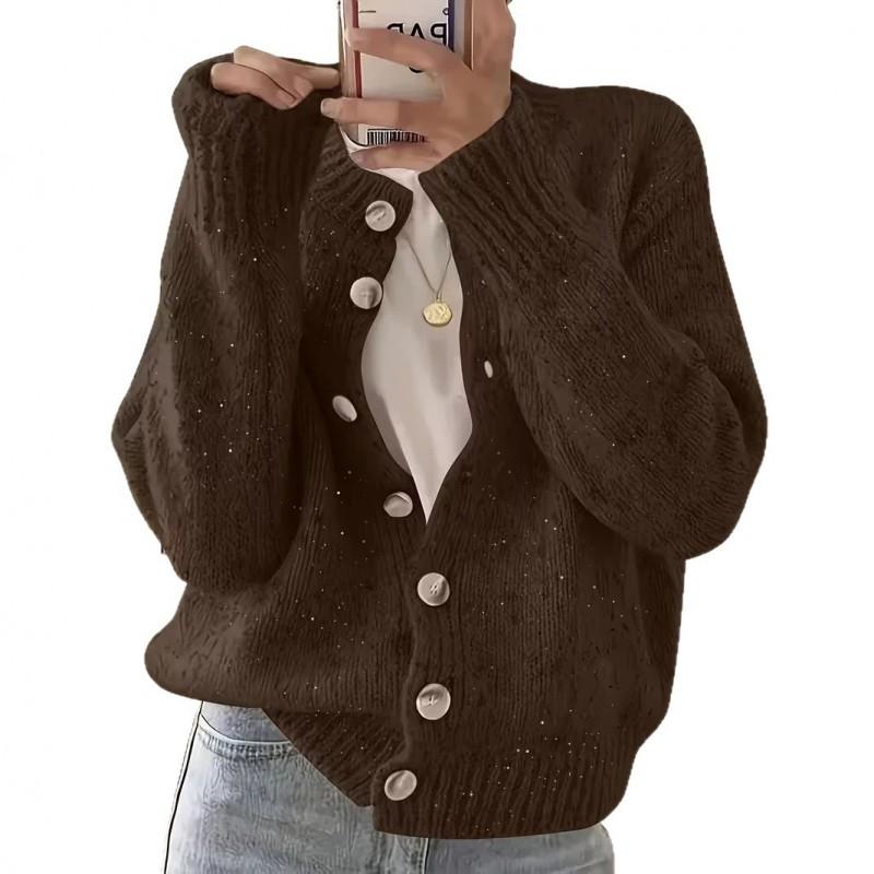 Womens Knit Cardigan Sweater Short Loose Fit Round Neck Single Button Front Fall Winter Casual Wear