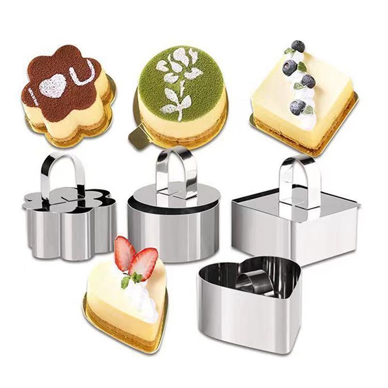 DIY Cake Mold Stainless Steel Decorating Tools Round Silver Ring Slicer Cutter Hand Push Baking Cake Decoration Accessories