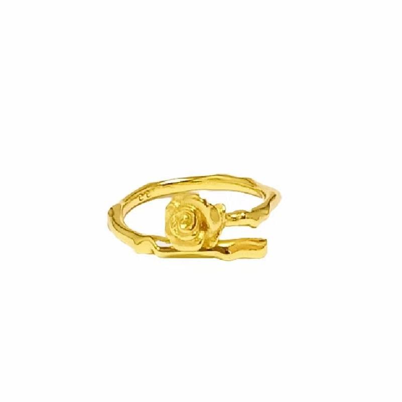 Sand Elegant Vietnamese Gold Rose Flower Ring Adjustable Copper Plated Jewelry For Women