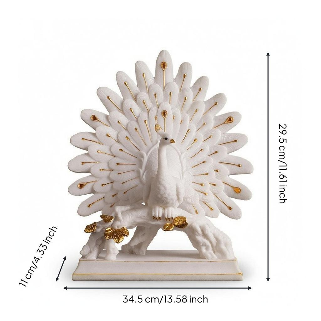 Decorative Peacock Statue vase Carved Tabletop Ornament Gold-Toned
