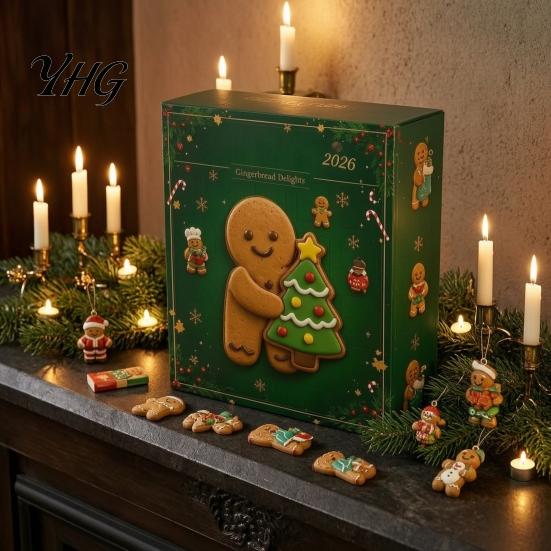 Christmas Advent Calendar 24 Day Countdown 2026 Gingerbread Man Calendar, Decoration for Kids Adults Adults, Festive Holiday Tabletop Tree Ornaments