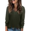 Women's Fashion Casual V-Neck Long Sleeve T-Shirt Solid Color Pullover Top