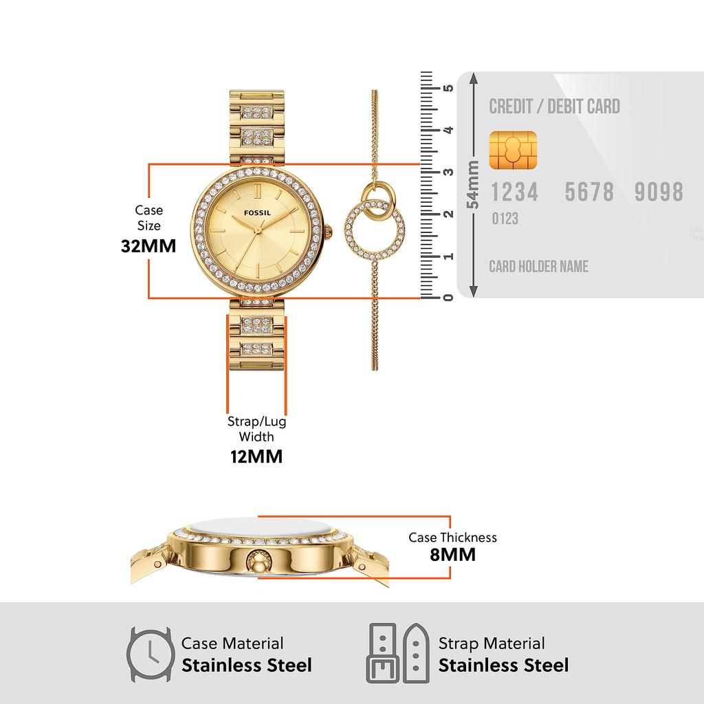 KARLI Set Scatola Braccialetto Orologio in Acciaio Inossidabile Tre Lancette Dorato &
