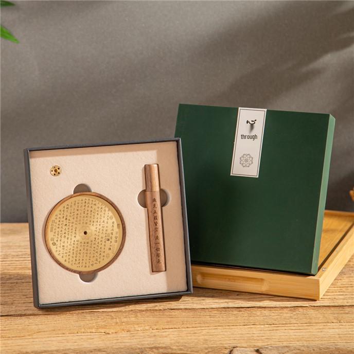 Chinese Style Wooden Brass Incense Holder Set with Incense Sticks - High-End Zen Gift Box for Festivals and Business