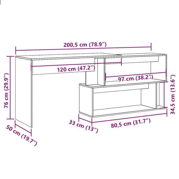 VidaXL Corner Desk Artisan Oak 200.5x50x76 Cm Engineered Wood, Desk, Writing Desk, Computer Desk, 855957
