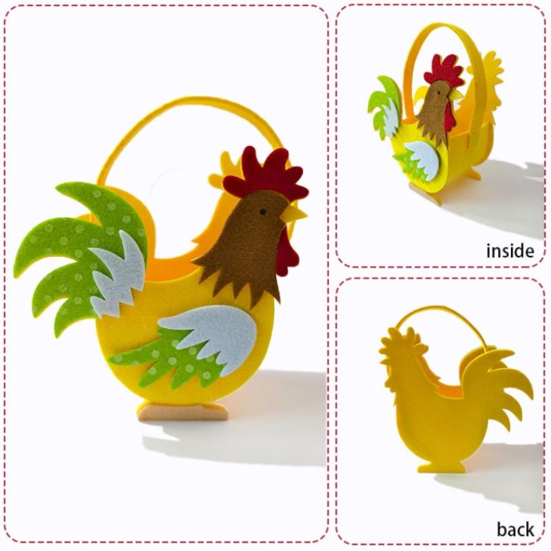 Exquisite Rooster Candy Box Cut Cartoon Cock Felt Chicken Basket Portable Small Easter Storage Case Cosmetic