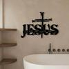 Iron Cross Metal Wall Art, 2D Black Flat Design for Indoor Outdoor Living Room Bathroom Kitchen Office Decor, Religious Farmhouse Hanging Ornament