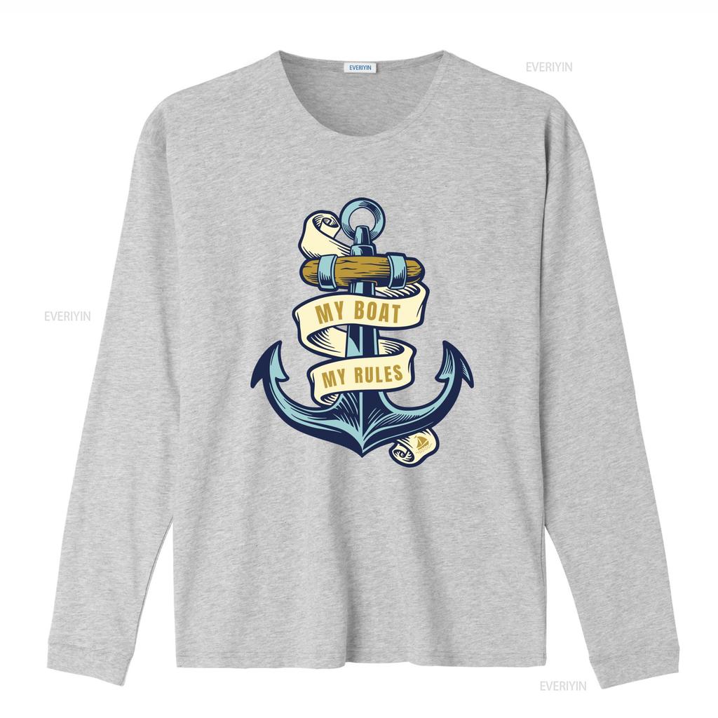 My Boat Rules Mens T Shirt Funny Sailor Anchor Design for Nautical Lovers Vintage Washed Versatile Breathable Soft Fashion