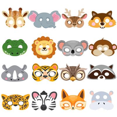 Jungle Animal Masks, 16 Pcs Animal Party Masks Set Jungle Party Mask Safari Animal Theme Mask, for Jungle Animal Party Decorations Supplies