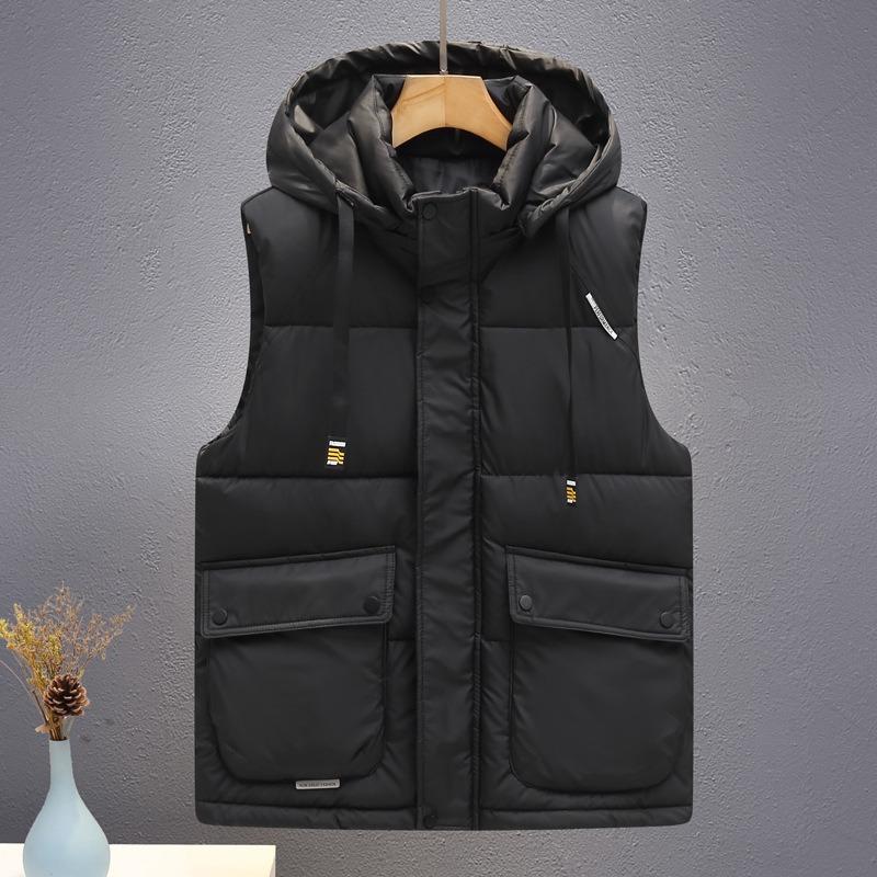 

Autumn and winter men s waterproof cotton vest loose handsome vest warm student trend vest thickened jacket M (60-42.5 kg) чорний