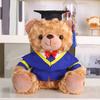 Plyšový medvídek absolvent 2025 s talárem, čepicí a střapcem, roztomilý hnědý absolvent
