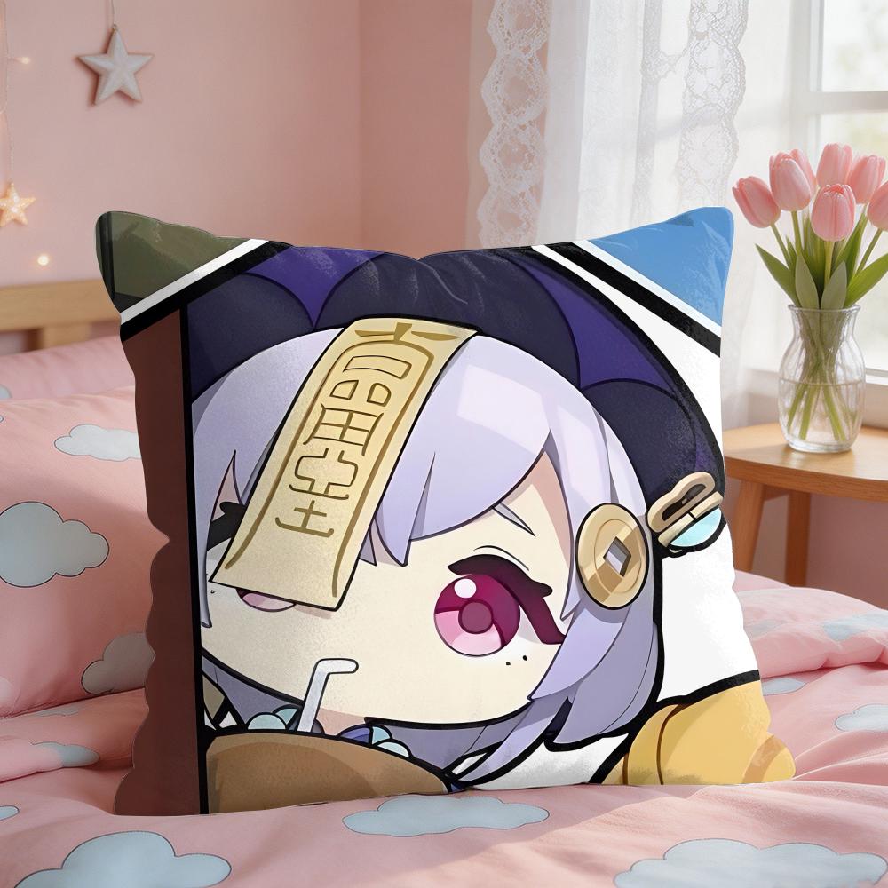 Qiqi Cute Genshin Impact Cushion Cover Square Short Plush Pillow Case Living Room Sofa Home Decor Funda X