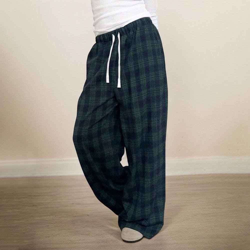 European and American women s clothing versatile casual style plaid trousers spring and summer elastic waist casual trousers S зелёный