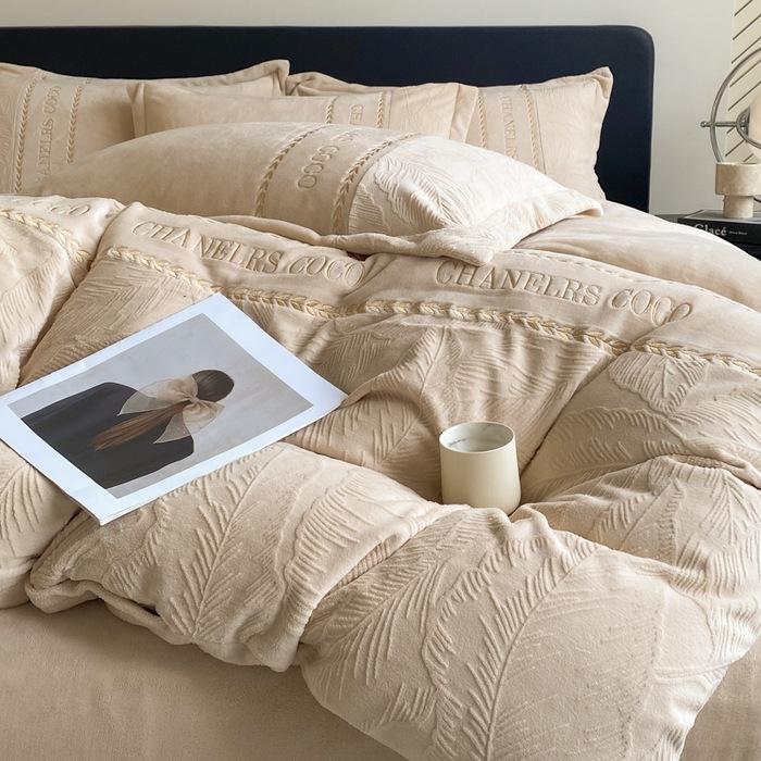 Thickened Milk Fleece Four-Piece Double-Sided Fleece Quilt Cover Solid Color Bed Sheet Mattress Quilt Cover Dormitory Bedding