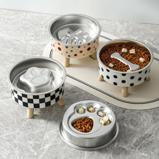 Slow Eating Bowl for Cats Elevated Cat Bowl, Removable Stainless Steel Inner Feeder Pet with Non-slip Stand Small Dogs Neck Protection