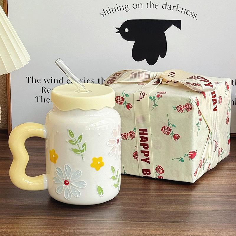 Birthday Gift for Best Friend Retro Flower Cup for Boys and Girls High End Ceramic Mug Souvenir Gift Box