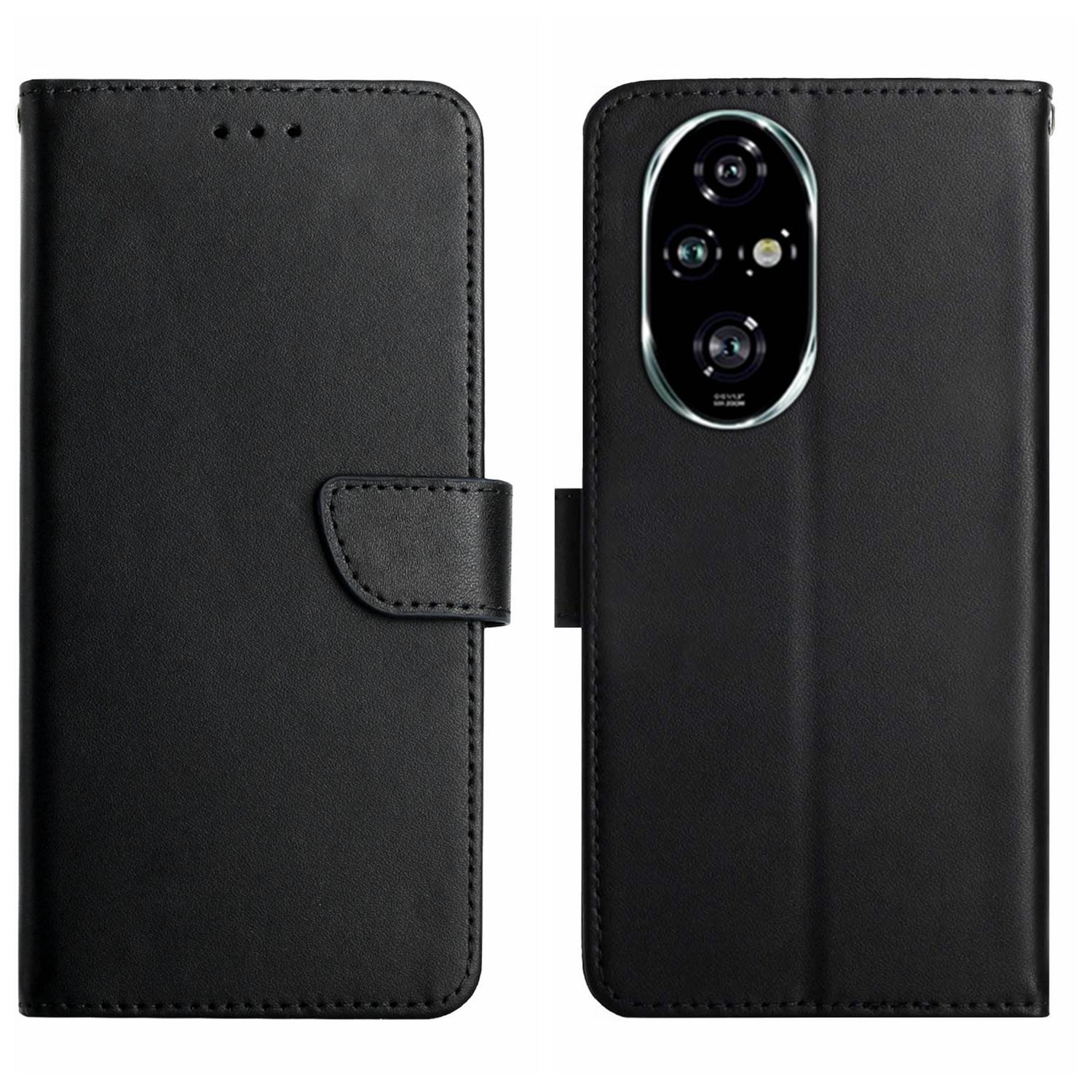 

HT02 For Honor 200 5G Case Genuine Cow Leather Solid Color Phone Wallet Cover Black