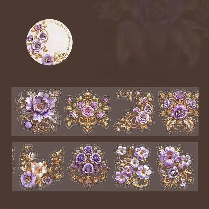 1Roll PET Tape Baroque Floral Material Loop Stickers Office School Supplies Retro Adhesives Handbook Scrapbook Cut