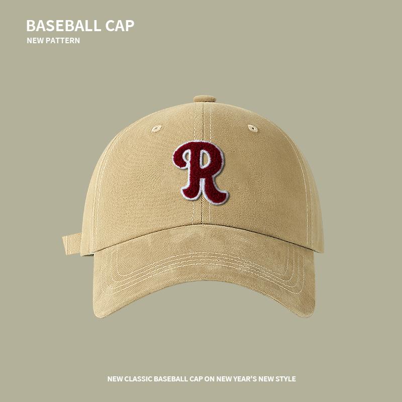 R Label Letter Baseball Cap Women's Autumn and Winter Warm Casual Sunscreen Face Small Versatile Street Sunshade Peaked Hat