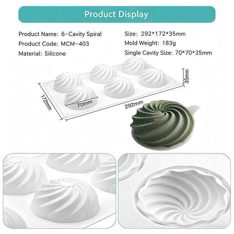 6 Cavity Spiral Diamond Cactus Texture Silicone Cake Molds Mousse Dessert Baking Tools Soap Mould Diy Candle Mold Kitchen