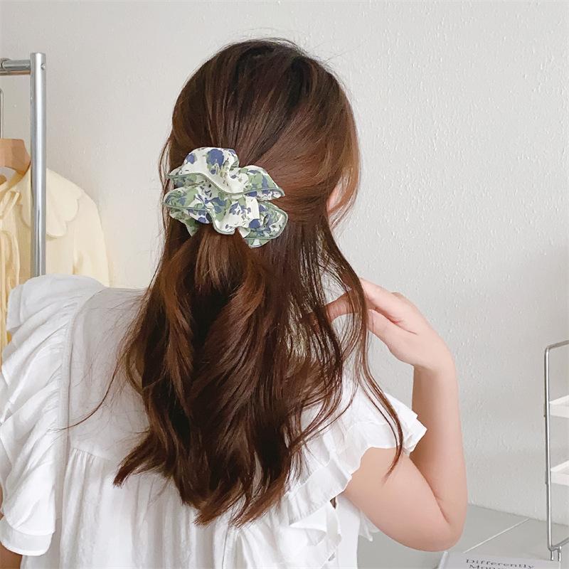 Premium Headdress Extra Large  Floral Sweet Scrunchie Ink Flower Binding Hair Tie Elastic Scrunchie For Graceful Lady