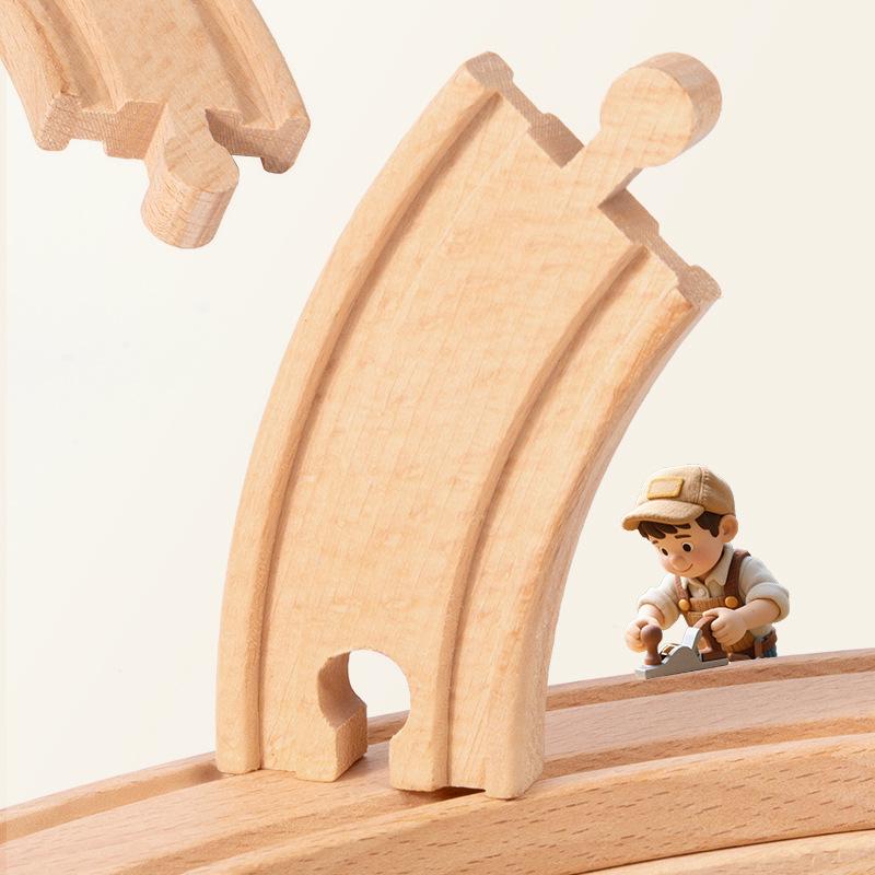 Wooden Train Toy Set with Tower Crane for Kids - Educational Assembly Playset