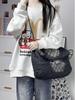 2024 Trendy Ink Wash Denim Quilted Hobo Bag: Large Capacity Chain Shoulder Crossbody Bag