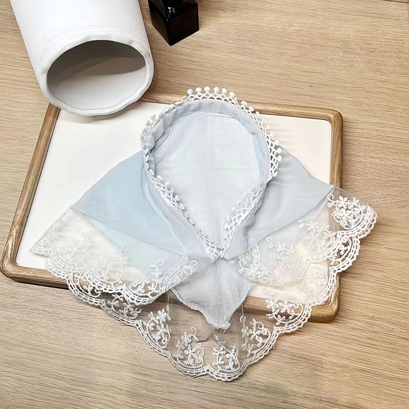 

Белый кружевной платок для головы в пасторальном стиле, треугольный шарф для женщин, ретро-платок, шляпа, дорожная повязка на голову, аксессуары для волос