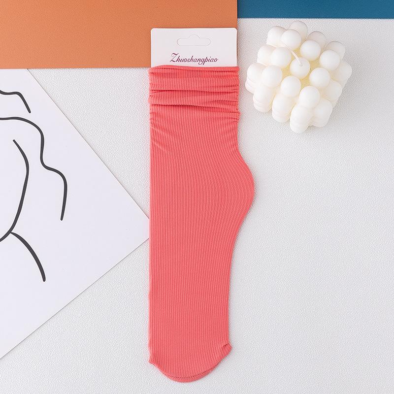 Women Girls Spring Summer Thin Loose Tube Socks Solid Color Black White Red Purple Green Yellow Velvet Breathable Long Socks
