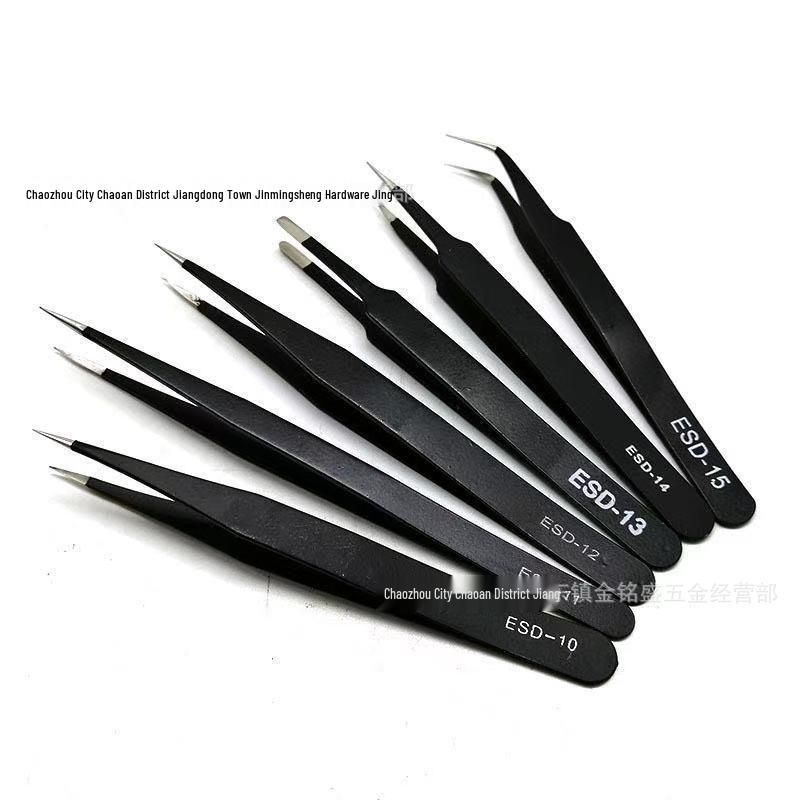 Anti-Static Stainless Steel Fine Tip Bent Tweezers for Precision in Eyelash, Eyebrow, Bird's Nest, and Hair Removal