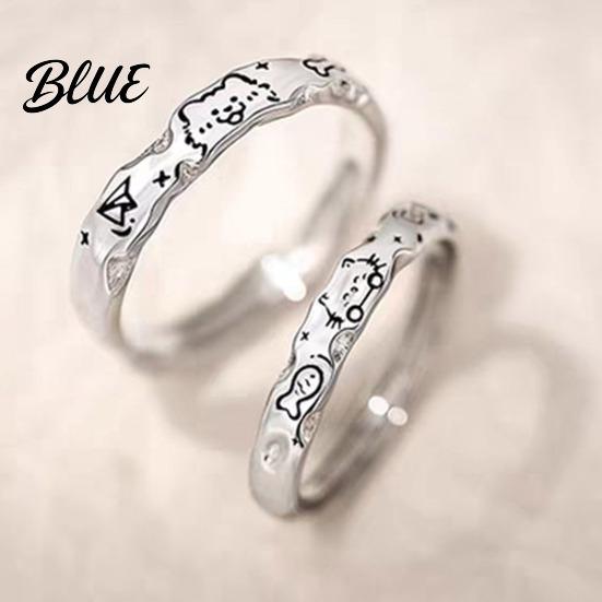 Fish Dog Bone Ring Couple Cartoon Cat Graffiti Design Matte