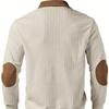 Patch Ribbed Cardigan with Lapel Casual Commuting and Sports Style Autumn  Winter Zipper Sweatshirt Vintage Outdoor Style Knit Sweater
