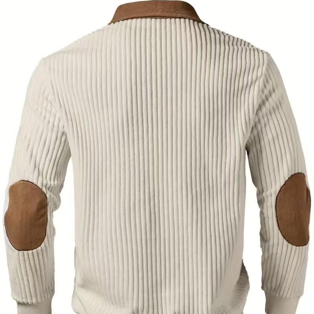 Patch Ribbed Cardigan with Lapel Casual Commuting and Sports Style Autumn Winter Zipper Sweatshirt Vintage Outdoor Style Knit Sweater