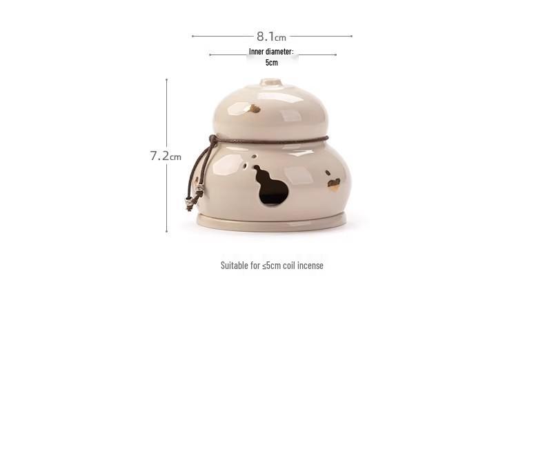 Zen Style Ceramic Gourd Incense Burner for Coil and Agarwood Incense, Home Tea Ceremony Burner